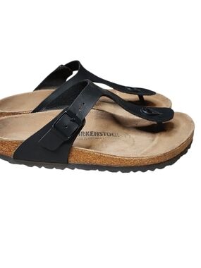 Birkenstock Gizeh Black Leather Thong Sandals with Buckle